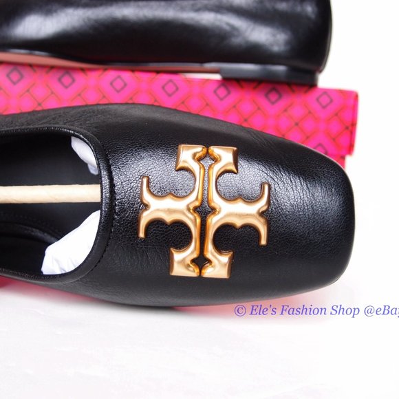 ❤️NIB Tory Burch Eleanor Ballet Flat BLACK Gold US 8 8.5 9 AUTHENTIC - Picture 13 of 16